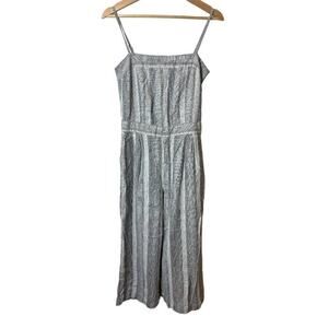 Susina Gray Stripe Spaghetti Strap Linen Blend Jumpsuit Women's Size S